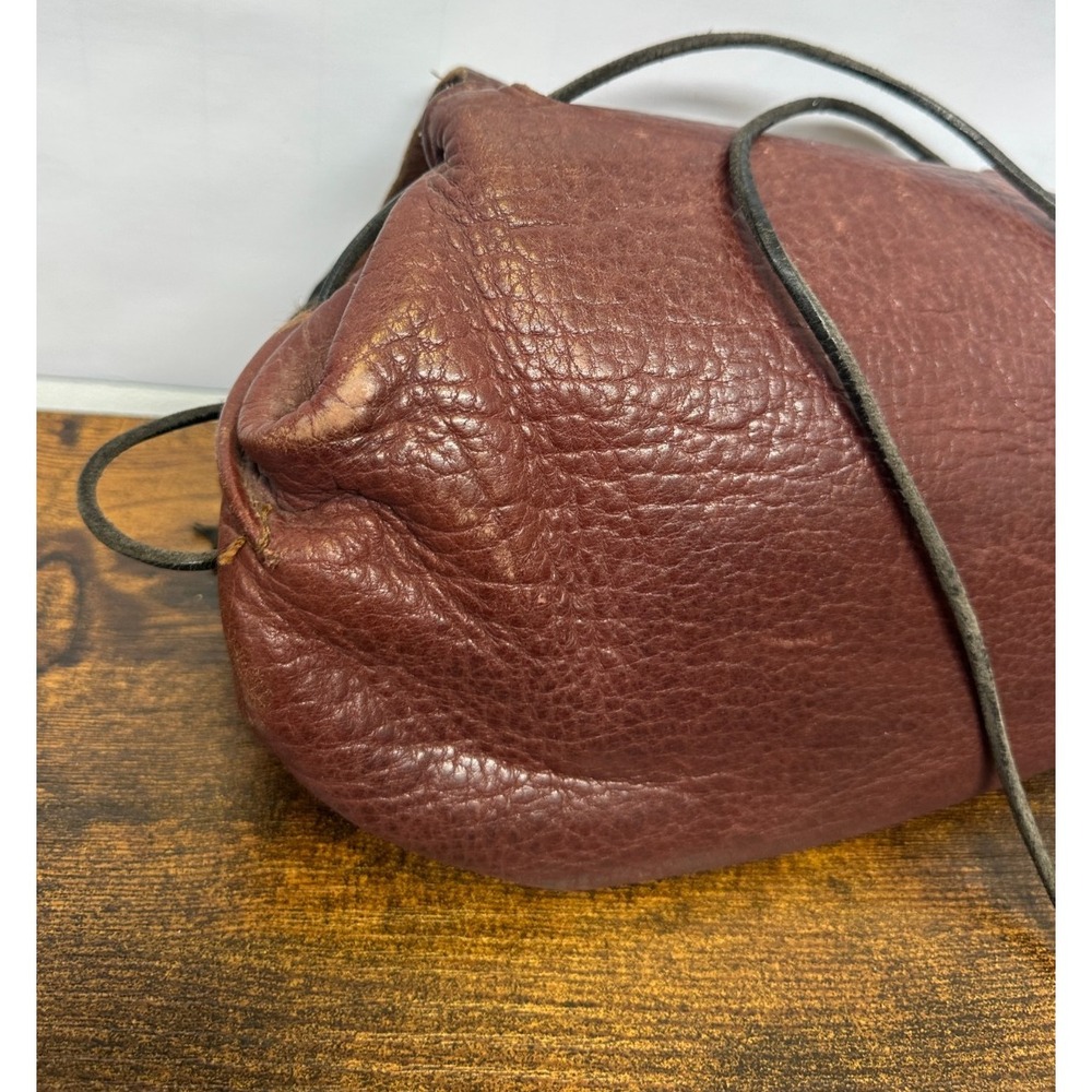 Handmade Artisan Leather Crossbody Pouch Bag Brown Patchwork Bone Button Boho - Picture 14 of 16